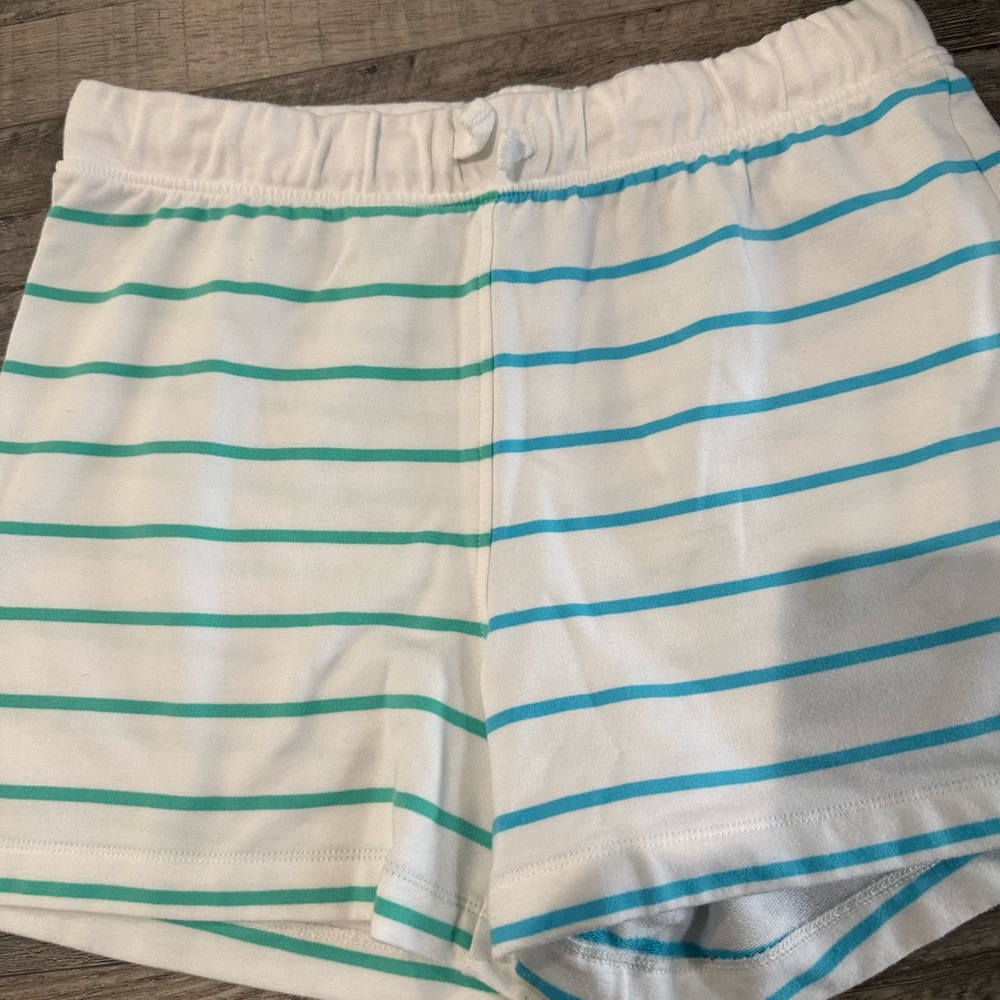 J. Crew White Knit Shorts with Aqua and Teal Stripes